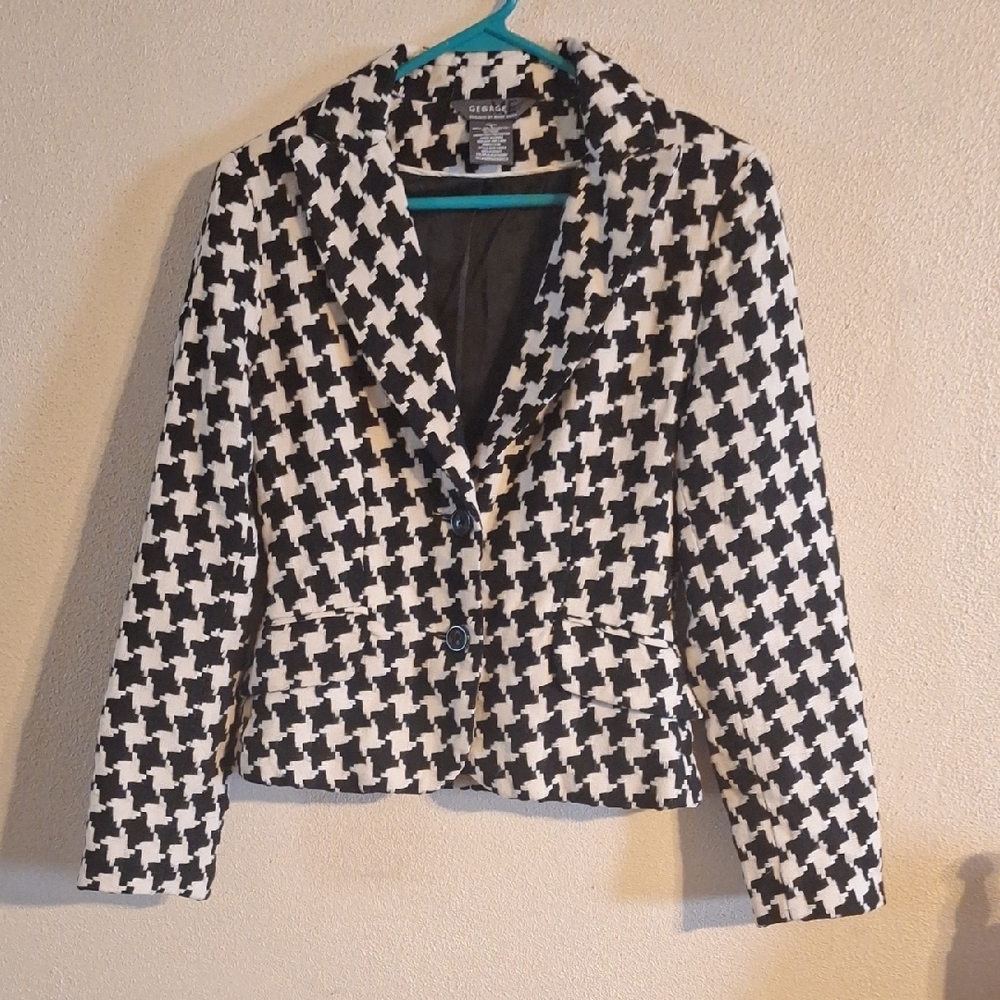 George Black and White Houndstooth Suit Jacket